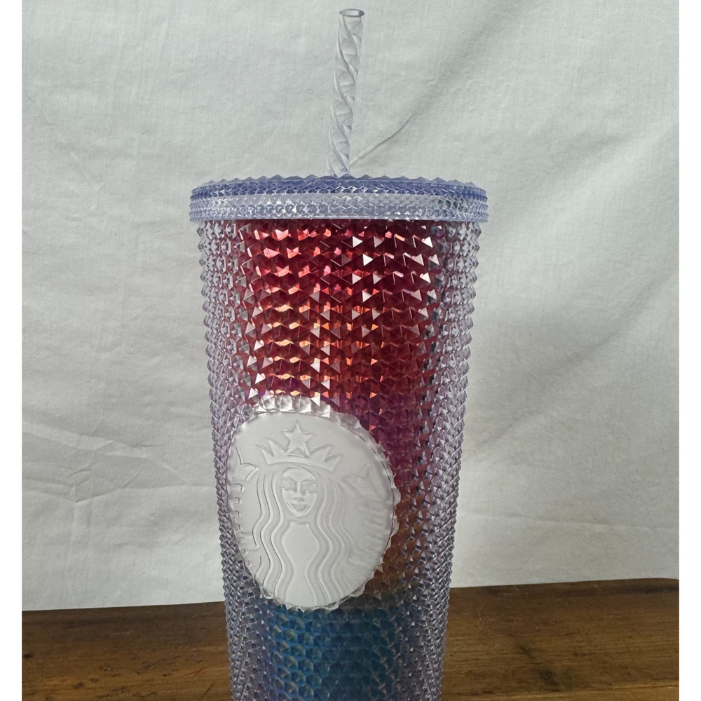 NEW Starbucks 24 oz rainbow studded gradient iridescent Tumbler Venti cup